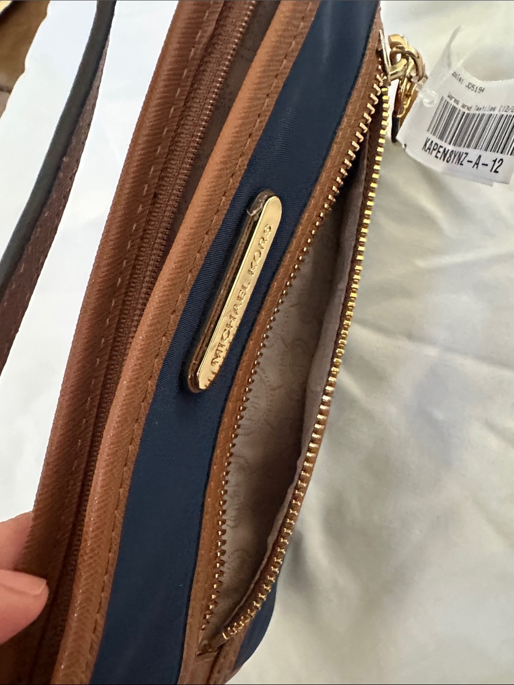 Michael Kors Navy and Tan Zip Wristlet - Picture 6 of 7